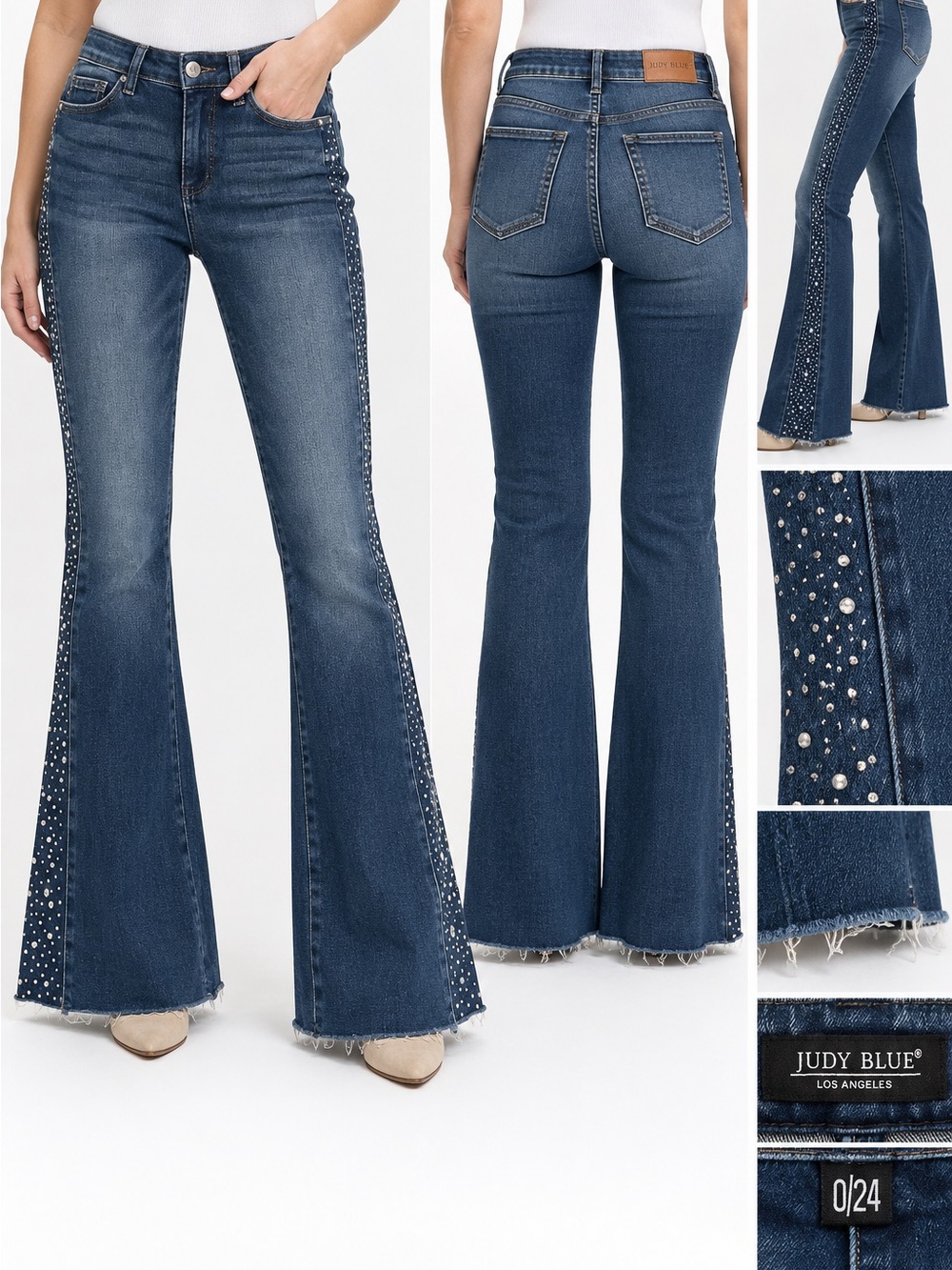 Judy Blue Indigo Studded High-Rise Flare Jeans